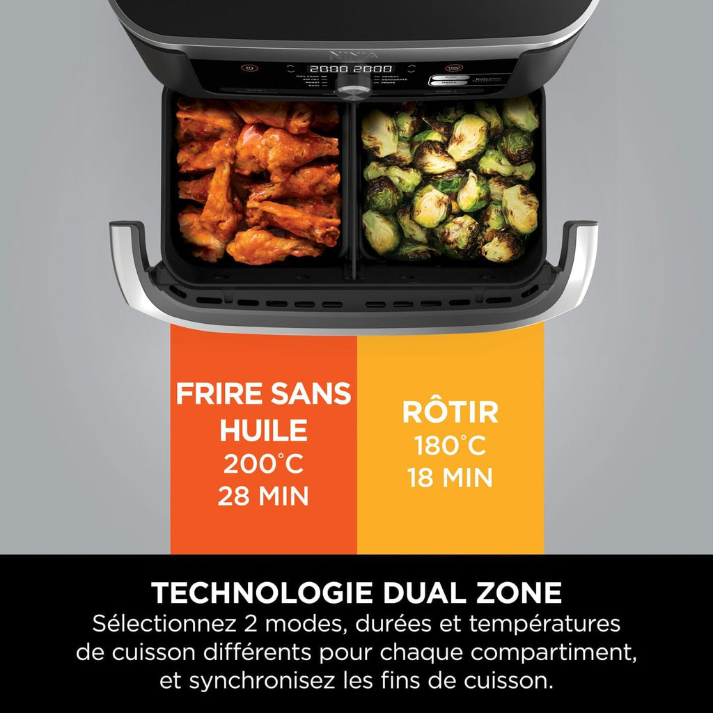 Foodi FlexDrawer Air Fryer,Dual Zone Avec Sparateur Amovible,Grand Tiroir de 10,4 L,7-en-1,Double Zone,Sans Huile,Pices Antiadhsives Compatibles Au Lave-Vaisselle,Noir AF500EU