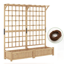 Load image into Gallery viewer, Jardinire avec 2 Treillis 2 Bacs Toit Suspendu en Bois Lit de Jardin Surlev avec 4 Trous de Drainage 180 x 48 x 183 cm Orange -