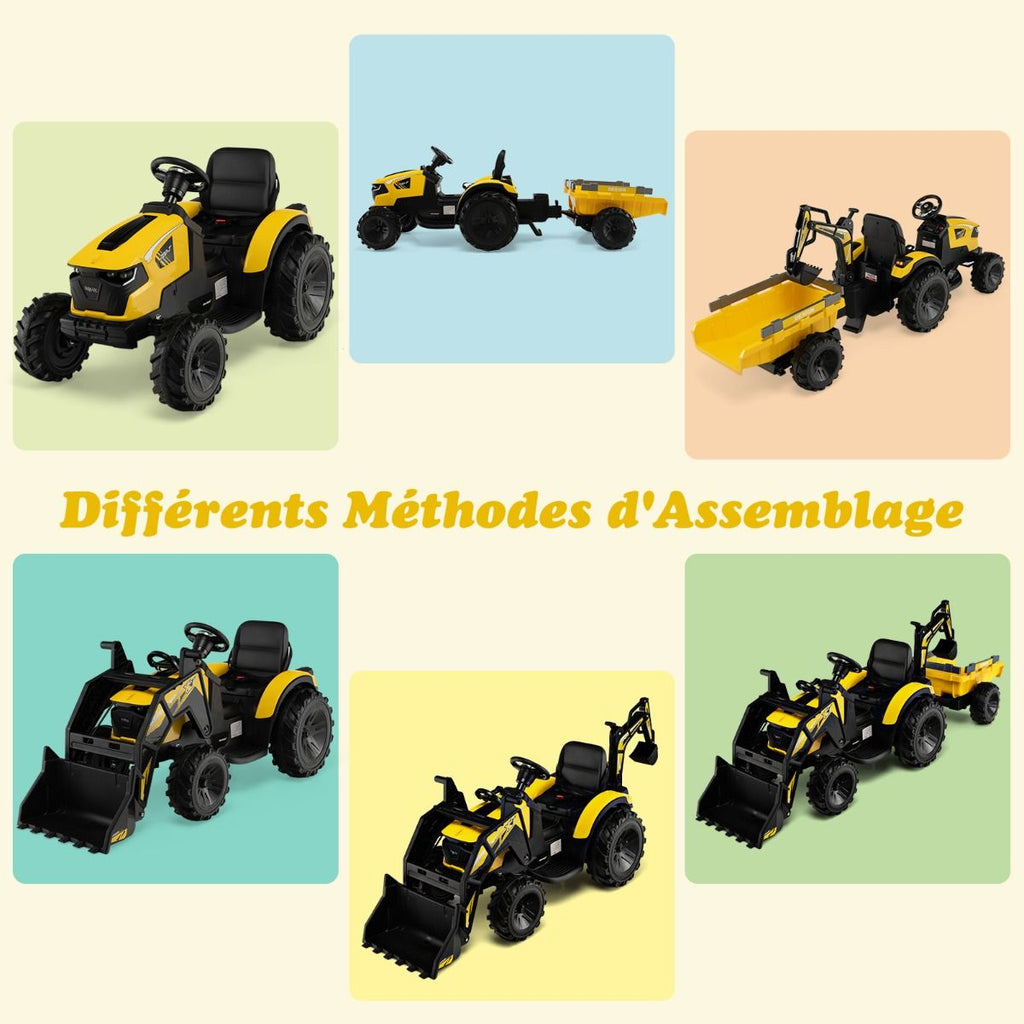 Tracteur Electrique 12 V pour Enfants 3-5 km/h Télécommande MP3 USB Vert/Jaune -