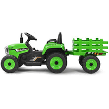 Load image into Gallery viewer, Tracteur Electrique avec Remorque pour Enfants 3 Vitesses Lumires LED Fonctions o USB et Bluetooth Jaune/Rose/Rouge/Vert/Vert Fonc/Noir -