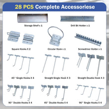 Load image into Gallery viewer, 3 Pcs Metal Pegboard Panels w/25 Hooks, Storage Platform &amp; Square Hole, Heavy Duty Pegboard Wall Organizer, Peg Board for Workshop Tool Storage