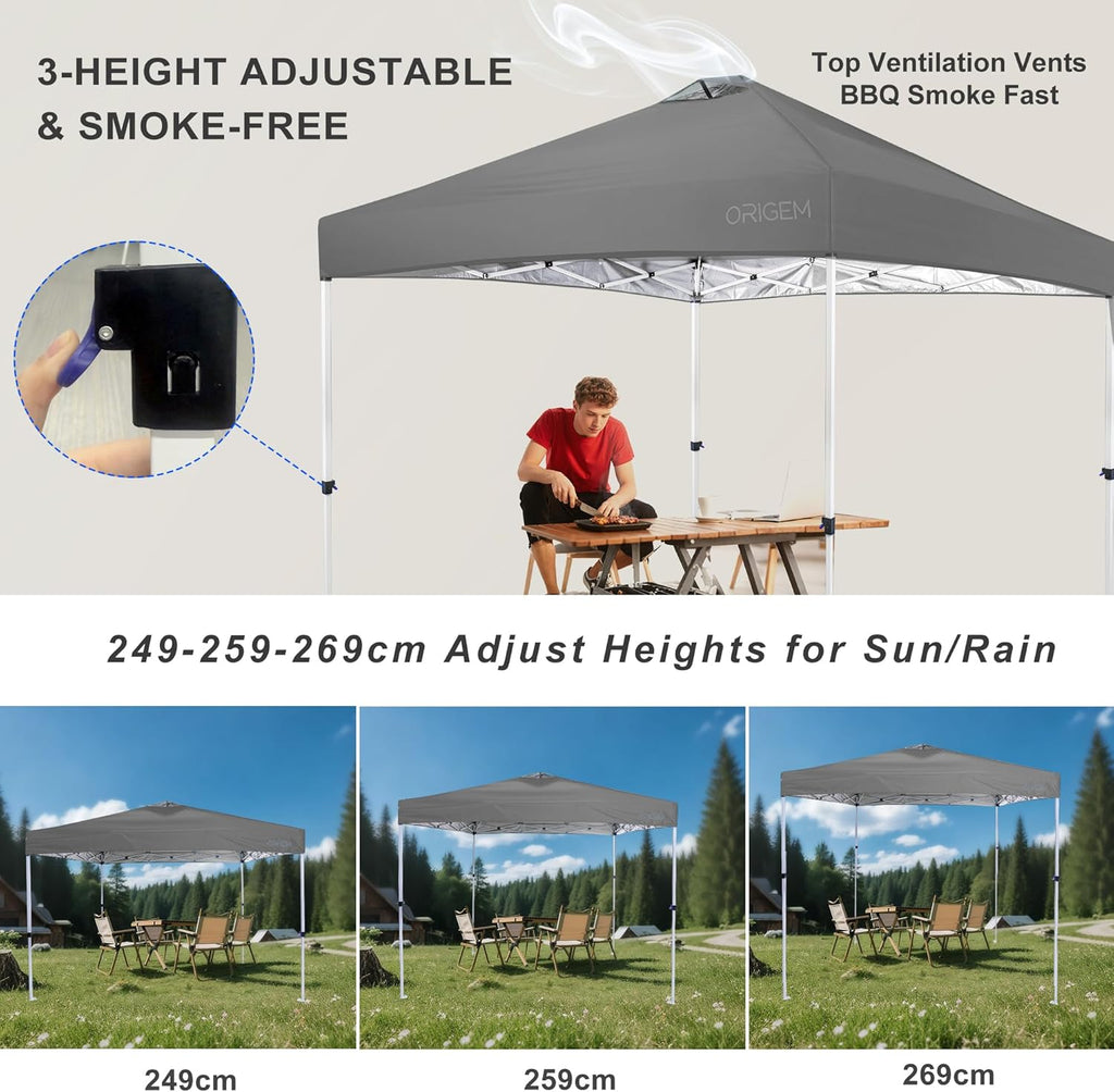Origem Tonnelle Pliante 3x3 Imperméable & 2,5 x 2,5m & 3x6m avec Parois Latérales, Barnum Montage en Un Geste & Sac de Rangement à roulettes, Tonnelle de Jardin Exterieur, Idéal pour Camping