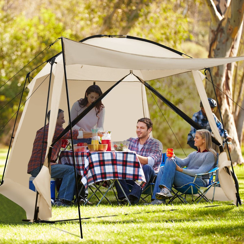 Tente de Camping pour 8-10 Personnes Tente Dôme avec Vestibule et Moustiquaire Porte Zippée Tente Portable avec Sac de Transport 300x300x250cm Beige -