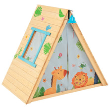 Load image into Gallery viewer, Maison de Jardin Enfants 2 en 1 avec Escalade Cloche Impermable Cabane en Bois de Sapin Exterieur et Intrieur 3-8 Ans -