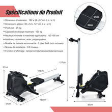 Load image into Gallery viewer, Rameur Magntique Rsistance 8 Niveaux Pliable 2 Roues Flexibles Rail Coulissant en Aluminium Ecran LCD Support d'Appareil -