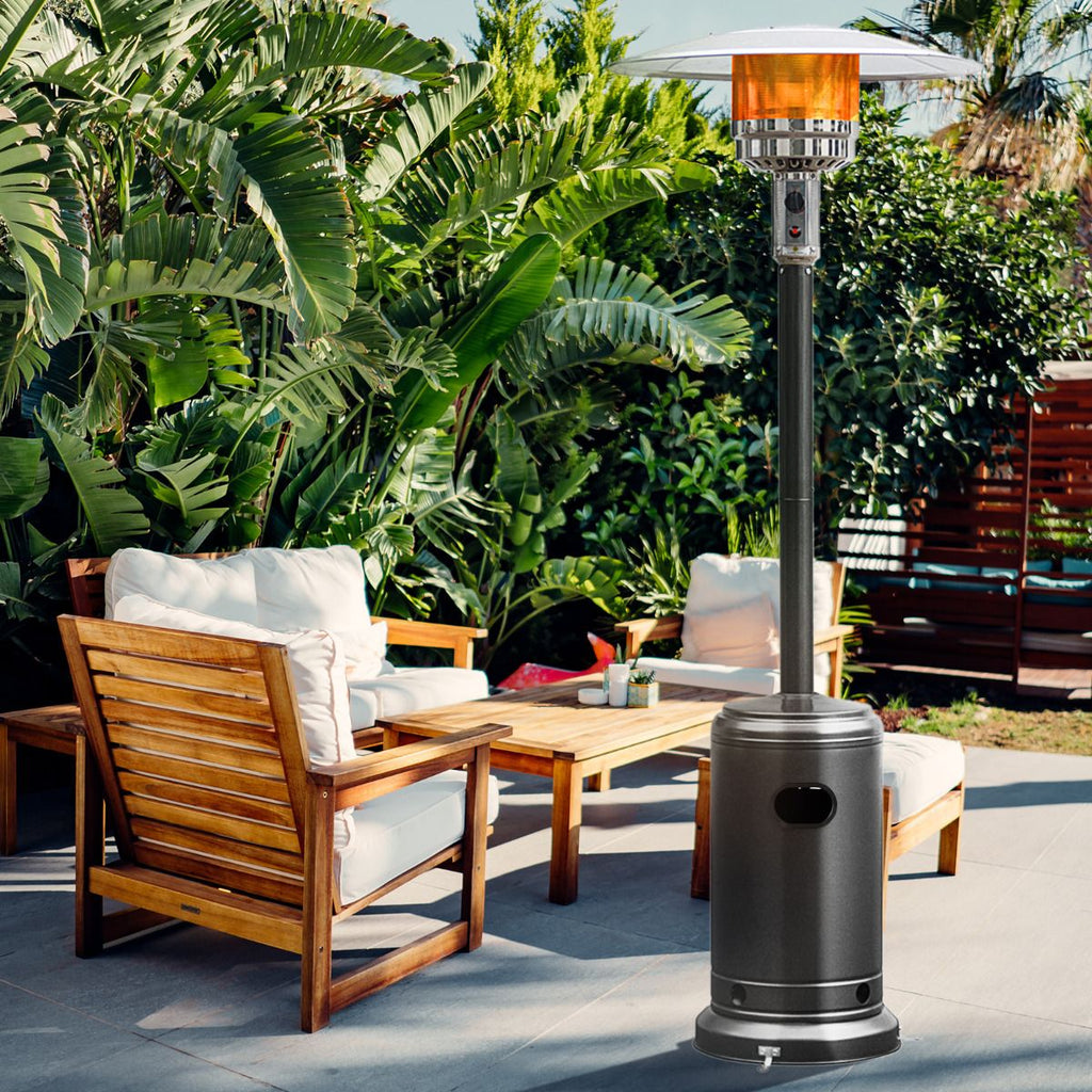 Parasol Chauffage Extérieur à Gaz 13KW Réflecteur 82cm avec Dispositif de Anti-basculement Tube 2 Roues Fluide 220cm Noir -
