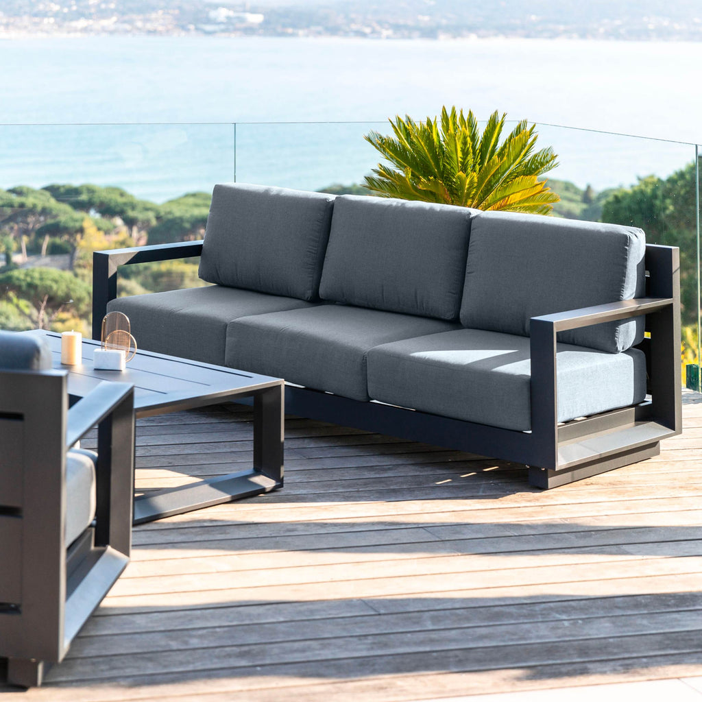 Salon de jardin d'angle aluminium 10 places Elba Gris anthracite - Action-sport36 -