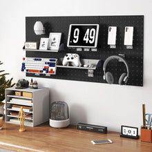 Load image into Gallery viewer, 3 Pcs Metal Pegboard Panels w/25 Hooks, Storage Platform &amp; Square Hole, Heavy Duty Pegboard Wall Organizer, Peg Board for Workshop Tool Storage