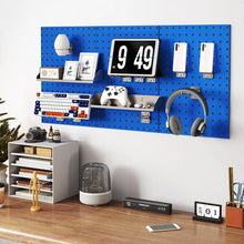 Load image into Gallery viewer, 3 Pcs Metal Pegboard Panels w/25 Hooks, Storage Platform &amp; Square Hole, Heavy Duty Pegboard Wall Organizer, Peg Board for Workshop Tool Storage