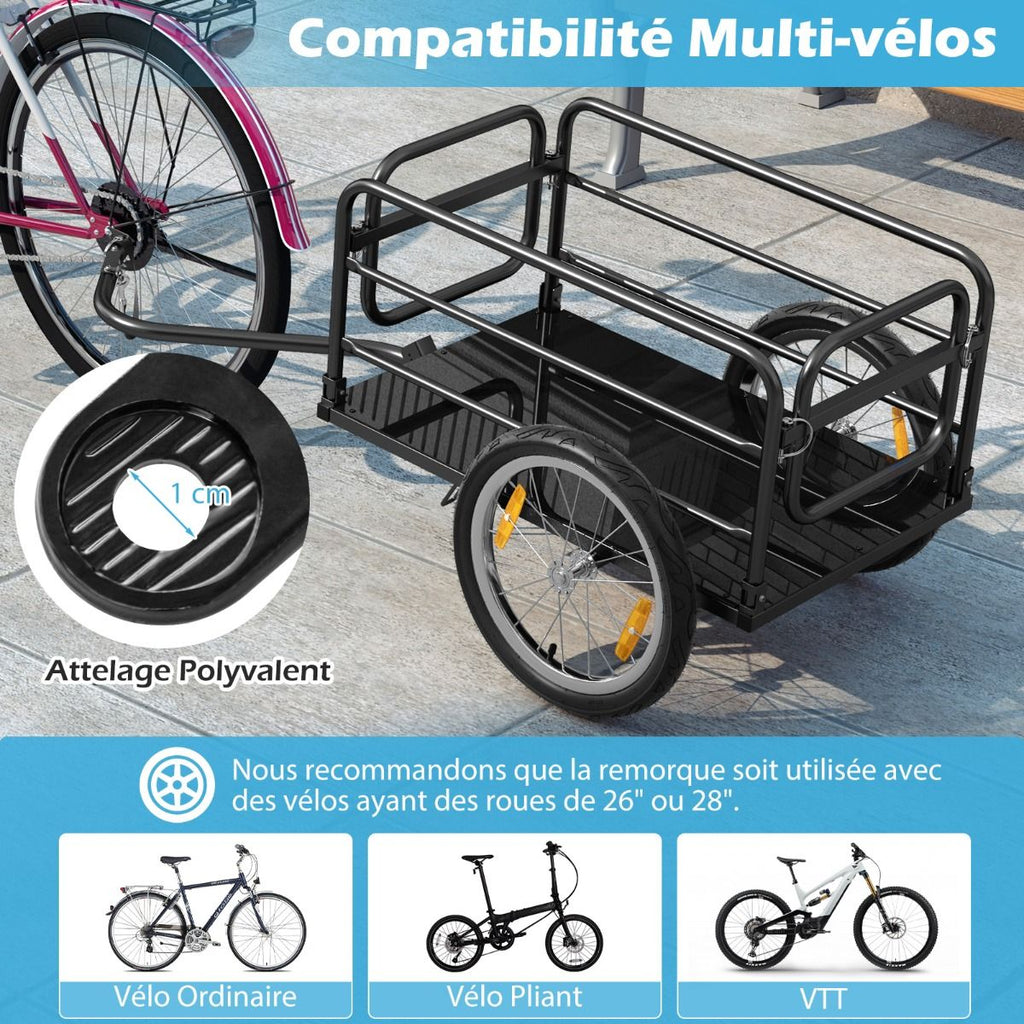 Remorque de Vlo avec Cadre Pliable Charge 55 kg Chariot pour Vlo avec Housse en Tissu Oxford Roues  Air de 40聽cm Rflecteurs Bleu -