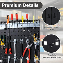 Load image into Gallery viewer, 3 Pcs Metal Pegboard Panels w/25 Hooks, Storage Platform &amp; Square Hole, Heavy Duty Pegboard Wall Organizer, Peg Board for Workshop Tool Storage