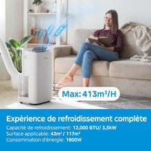 Load image into Gallery viewer, MIDEA Climatiseur Mobile Silencieux 12000 BTU avec Évacuation - Climatisation Portable Prêt à Poser 3500W - Clim Réversible Split Mobile - 4 modes avec Kit de Fenêtre et App Control