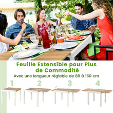 Load image into Gallery viewer, Table de Jardin Extensible en Aluminium Ajustable de 80 à 160 CM Table à Manger Rectangulaire pour 4-6 Personnes Gris/Naturel -