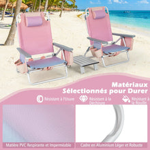 Load image into Gallery viewer, Lot de 2 Chaises de Camping Plage Pliante Table Enroulable en Aluminium Appui-tête Dossier Réglable à 5 Positions 6 Couleurs au Choix -