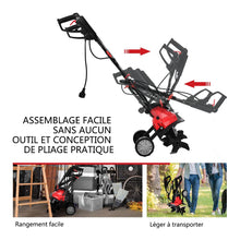 Load image into Gallery viewer, Motobineuse Motoculteur Électrique 1200W Profondeur Travail 22CM Largeur 35CM avec Poignée Pliable Roues Réglables 4 Lames -