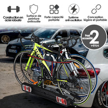 Load image into Gallery viewer, Porte-vélos pour Attelage sur SUV Berline Fourgon pour 2 Vélos Conception Intelligente de Basculement 113x72x63cm -