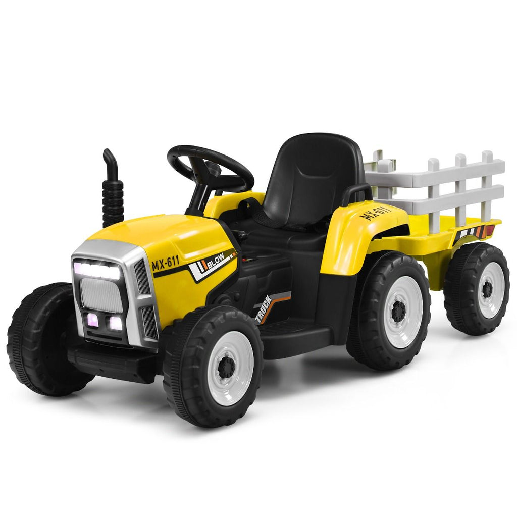 Tracteur Electrique avec Remorque pour Enfants 3 Vitesses Lumires LED Fonctions o USB et Bluetooth Jaune/Rose/Rouge/Vert/Vert Fonc/Noir -