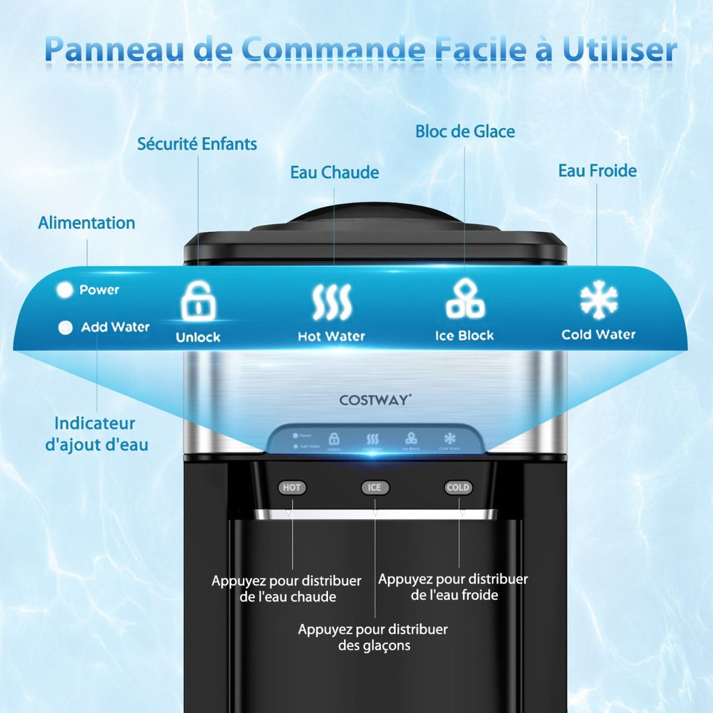 Machine à Glaçons 3 en 1 avec Distributeur d'Eau Froide/Chaude 20 kg en 24h Cube de Glace 6-13 min pour Maison Bureau Bar -