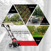 Load image into Gallery viewer, Motobineuse Motoculteur Électrique 1200W Profondeur Travail 22CM Largeur 35CM avec Poignée Pliable Roues Réglables 4 Lames -