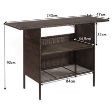 Load image into Gallery viewer, Table de Bar de Jardin en Rsine Tresse avec 2 Etagres de Rangement 2 de Rails pour Porte-Verres Marron -