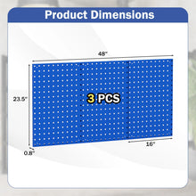 Load image into Gallery viewer, 3 Pcs Metal Pegboard Panels w/25 Hooks, Storage Platform &amp; Square Hole, Heavy Duty Pegboard Wall Organizer, Peg Board for Workshop Tool Storage