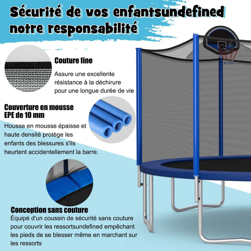Trampoline d'Extrieur 脴366 cm Trampoline avec Panier de Basket Filet de Protection Trampoline pour Enfants et Adultes -