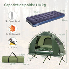 Load image into Gallery viewer, Tente de Camping avec Lit pour 1 Personne Lit de Camping Pliant 5 en 1 avec Matelas Pneumatique Oreiller Sac de Couchage Tente Surélevée Étanche -