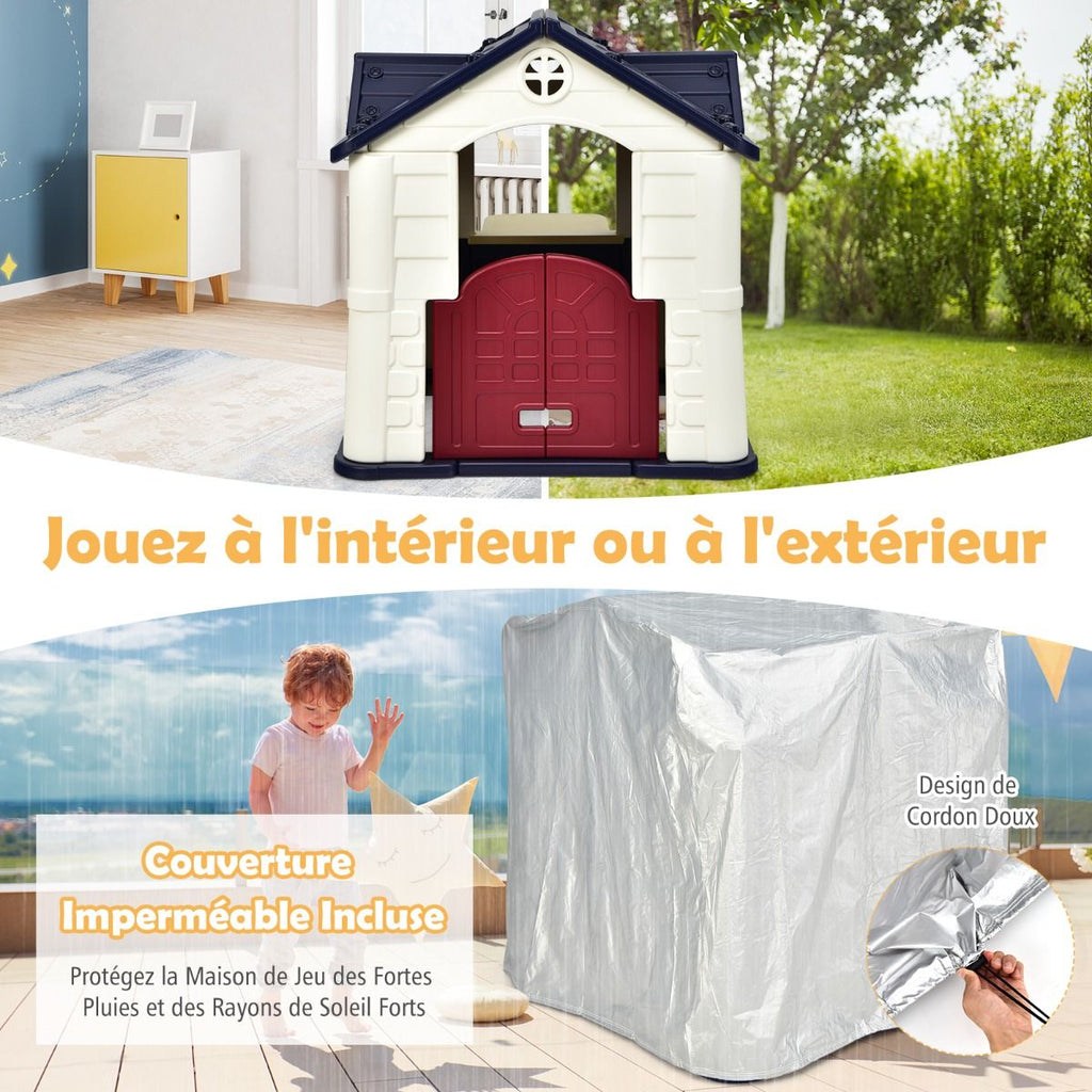 Maison Chef House -Thme Burger Bar - Table de Pique Nique Cabane de Jardin Anti-UV en Plastique 164x124x132 cm Bleu/Rose/Jaune -