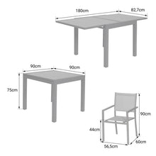 Load image into Gallery viewer, Salon de jardin LAMPEDUSA extensible en textilne gris 8 places - aluminium anthracite -