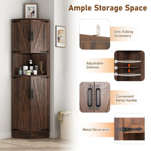 Load image into Gallery viewer, Chvans Farmhouse 68" Tall Corner Cabinet W/4 Barn Doors, 5 Tier Bookcase Storage Cabinet with Adjustable Shelves, Corner Storage Cabinet for Bathroom, Living Room, Kitchen, Brown