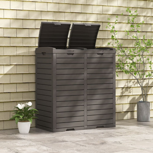 Poubelle d'Extrieur 135 L Poubelle Etanche  Double Seau Couvercle  Plusieurs Niveaux Bac d'Egouttage Poigne Dcoupe Poubelle Marron -