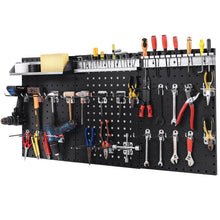 Load image into Gallery viewer, 3 Pcs Metal Pegboard Panels w/25 Hooks, Storage Platform &amp; Square Hole, Heavy Duty Pegboard Wall Organizer, Peg Board for Workshop Tool Storage