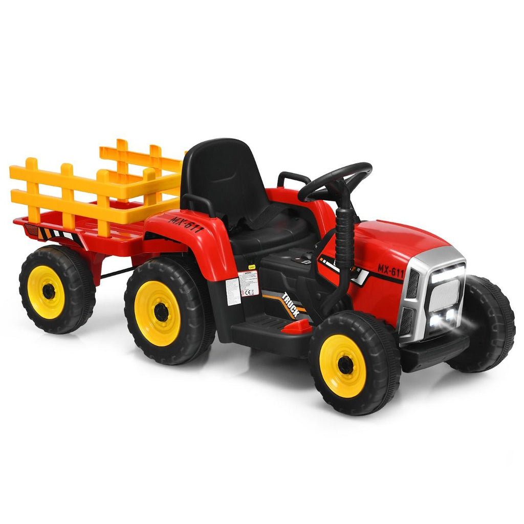 Tracteur Electrique avec Remorque pour Enfants 3 Vitesses Lumières LED Fonctions o USB et Bluetooth Jaune/Rose/Rouge/Vert/Vert Foncé/Noir -