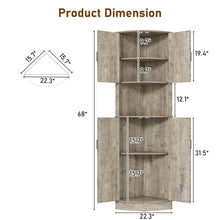 Load image into Gallery viewer, Chvans Farmhouse 68" Tall Corner Cabinet W/4 Barn Doors, 5 Tier Bookcase Storage Cabinet with Adjustable Shelves, Corner Storage Cabinet for Bathroom, Living Room, Kitchen, Brown