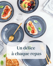 Load image into Gallery viewer, Service de Vaisselle en Grès Ibiza 36 pièces –Ensemble de Vaisselle pour 12 Personnes, Adapté au Lave-Vaisselle et au Micro-Ondes, Pure Living bleu fumé, Assiettes Service de Table
