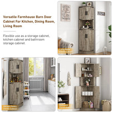 Load image into Gallery viewer, Chvans Farmhouse 68" Tall Corner Cabinet W/4 Barn Doors, 5 Tier Bookcase Storage Cabinet with Adjustable Shelves, Corner Storage Cabinet for Bathroom, Living Room, Kitchen, Brown