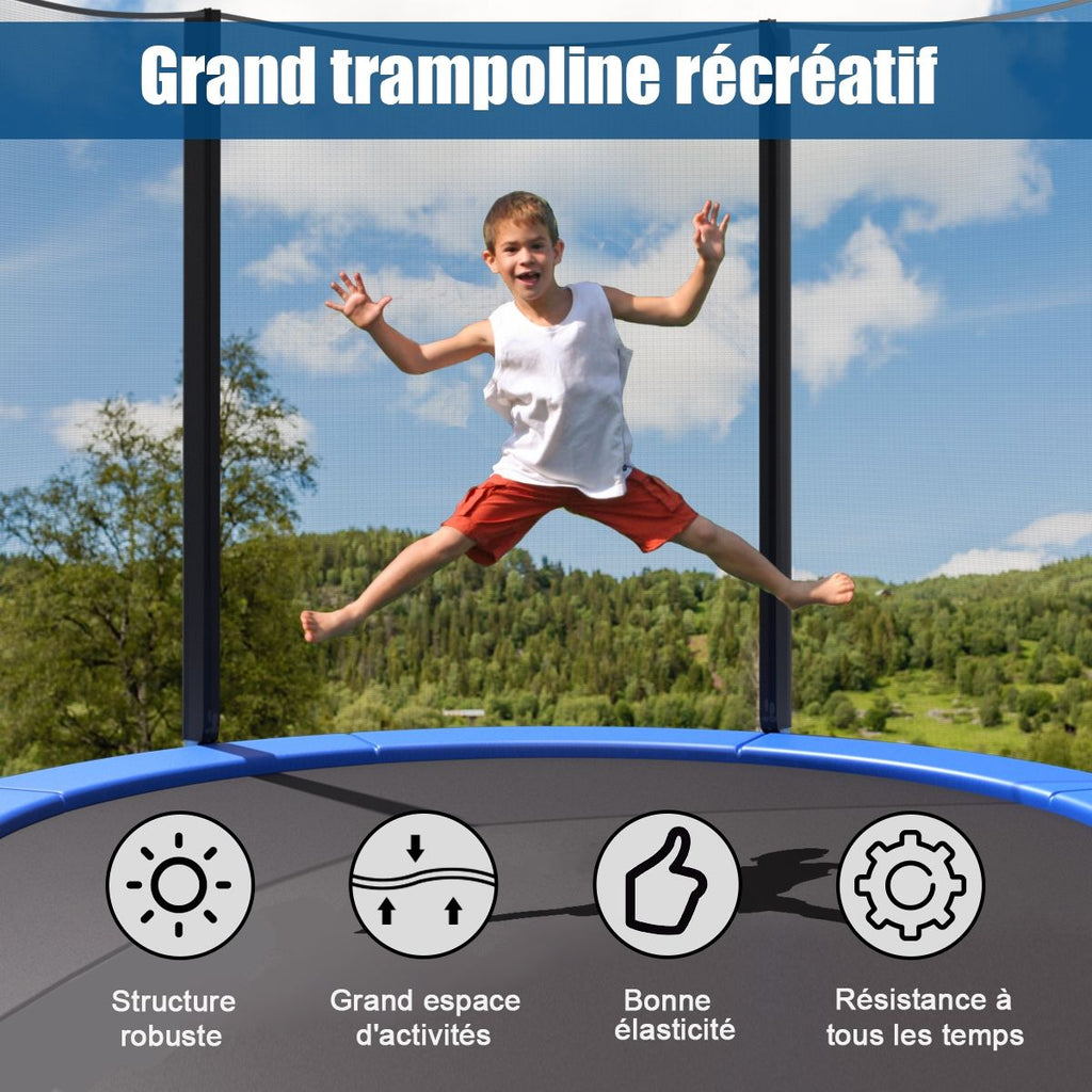 Trampoline de Jardin Ø 305cm avec Filet de Sécurité Porte Entrée Echelle Noir et Bleu -