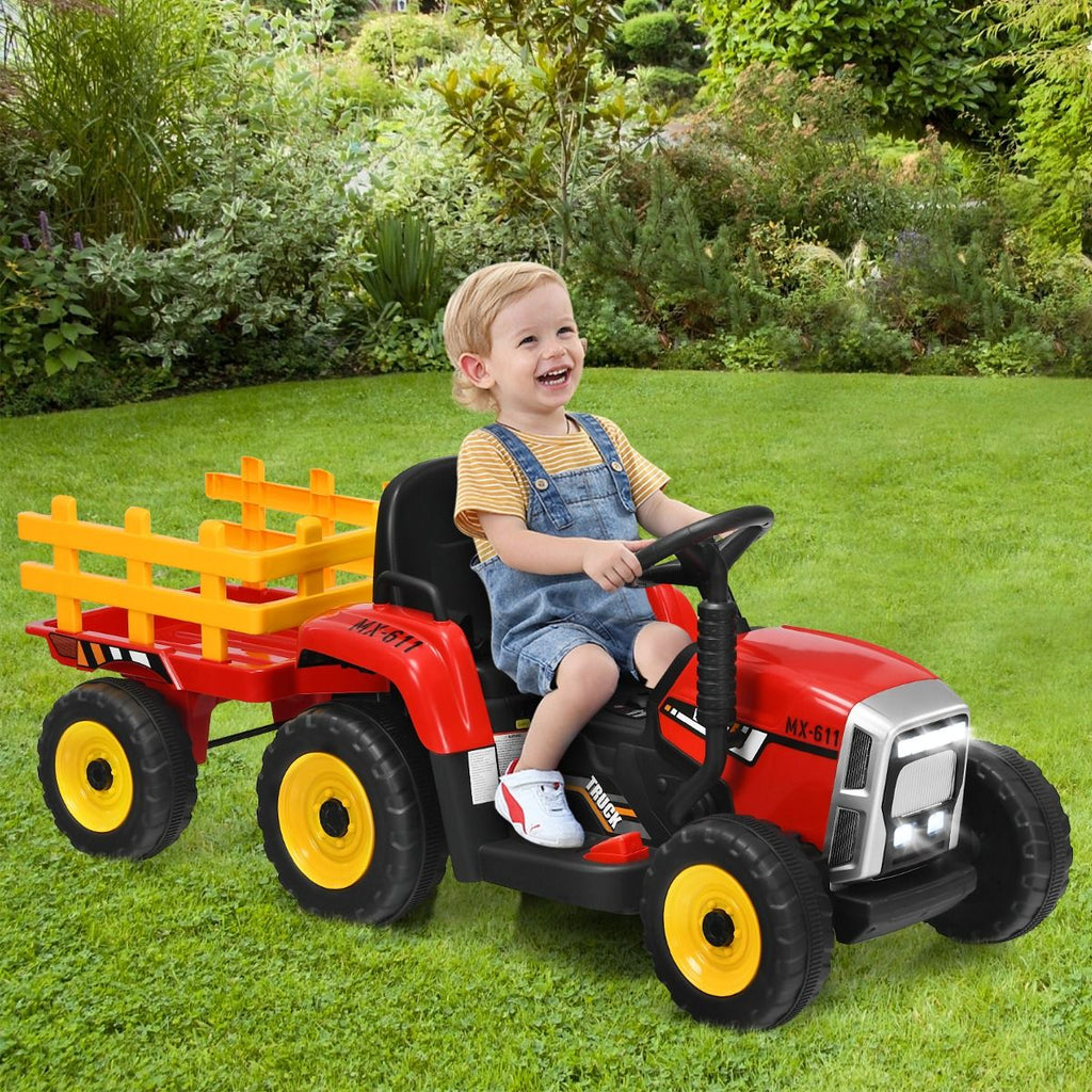 Tracteur Electrique avec Remorque pour Enfants 3 Vitesses Lumières LED Fonctions o USB et Bluetooth Jaune/Rose/Rouge/Vert/Vert Foncé/Noir -