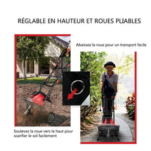 Load image into Gallery viewer, Motobineuse Motoculteur Électrique 1200W Profondeur Travail 22CM Largeur 35CM avec Poignée Pliable Roues Réglables 4 Lames -