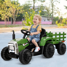 Load image into Gallery viewer, Tracteur Electrique avec Remorque pour Enfants 3 Vitesses Lumires LED Fonctions o USB et Bluetooth Jaune/Rose/Rouge/Vert/Vert Fonc/Noir -