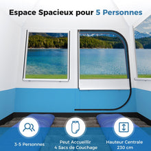 Load image into Gallery viewer, Tente de Camping pour 5 Personnes Tente D么me tanche avec Porte et Fen锚tres en Maille Sac de Transport 248x248x230cm Bleu + Blanc -
