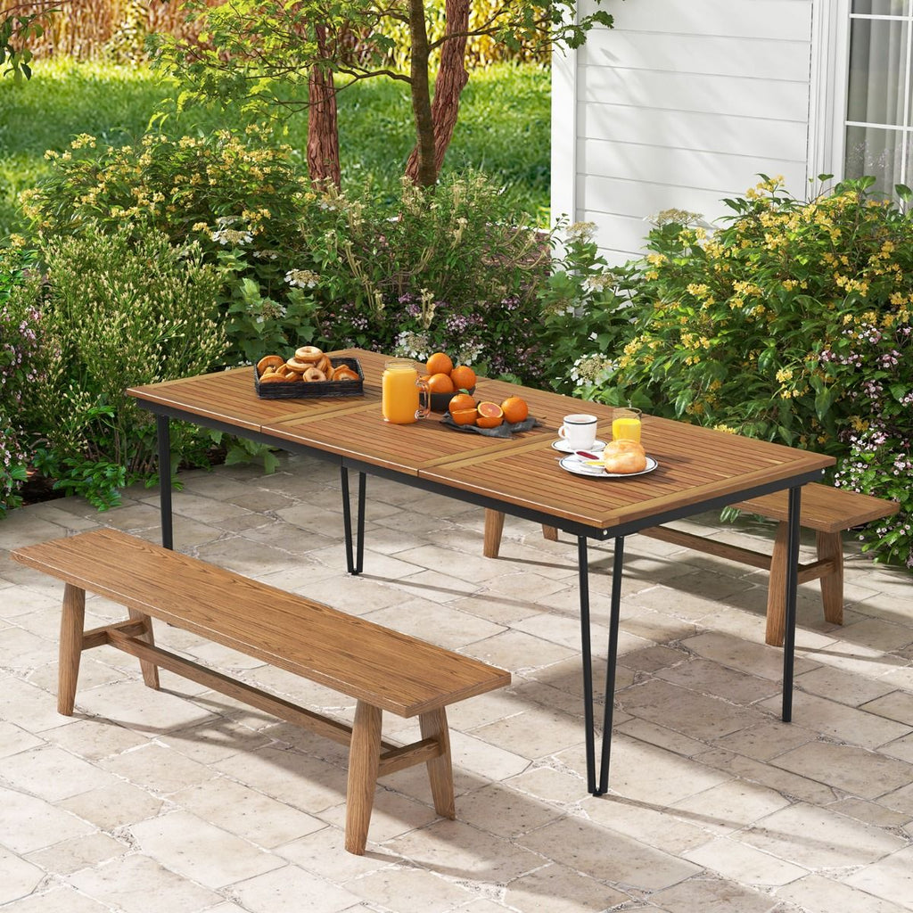 Table pour Jardin de 200 Cm Table d'extérieur pour 8 Personnes avec Trou pour Parasol de 5 Cm Pieds en Métal et Repose-pied Réglables -