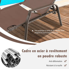Load image into Gallery viewer, Lot de 2 Chaises longues avec Dossier Réglable Tissu Respirant Structure Robuste en Acier Charge Max 150KG -