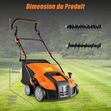 Load image into Gallery viewer, Scarificateur Électrique 2 en 1 de 15A avec Double Interrupteur de Sécurité Réglable Sac de Ramassage 55 L Scarificateur Orange/Vert -