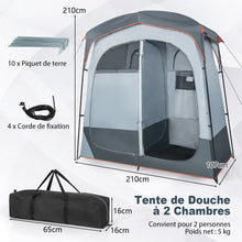 Load image into Gallery viewer, Tente Cabine de Douche Portable 2 Personnes en 2 Parties avec Bâche de Pluie Amovible Corde à Linge Crochet 210x107x210 cm Gris -