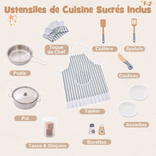 Load image into Gallery viewer, Jeu de Cuisine d'Angle pour Enfants de 3 Ans et Plus en Bois Machine  Glaons Porte-serviettes Accessoires Effets Sonores et Lumineux -