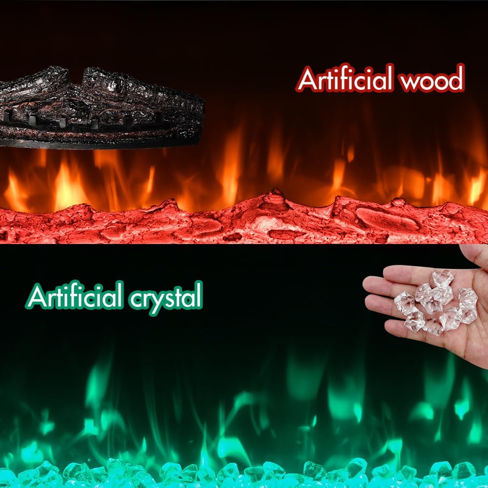 M.C.Haus Cheminée électrique Ultra-Mince, Silencieuse, 12 Couleurs de Flamme Variables, écran Tactile en Verre et Télécommande, avec Jeu de Bûches et Cristal(102cm,Noir)