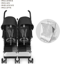 Load image into Gallery viewer, Poussette double Maclaren Twin Triumph (6 mois,jusqu'à 15 kg,un enfant par siège),légère et compacte,capote extensible UPF 50+ avec habillage pluie - Noir/Anthracite