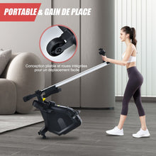 Load image into Gallery viewer, Rameur Magntique Rsistance 8 Niveaux Pliable 2 Roues Flexibles Rail Coulissant en Aluminium Ecran LCD Support d'Appareil -
