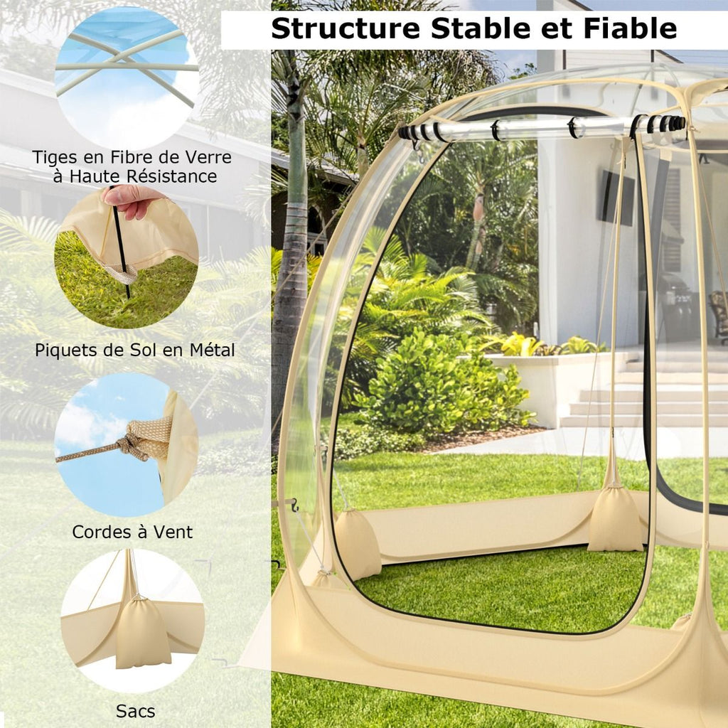 Tente Bulle  Ouverture Instantane pour 6  10 Personnes Tente D么me d'Extrieur 328 x 328 cm Rsistante Aux Intempries Transparent -